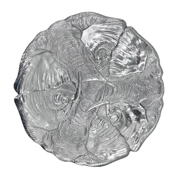 Vintage 1987 ARTHUR COURT Endangered Series Trio of Elephants Metal Platter - Picture 1 of 8